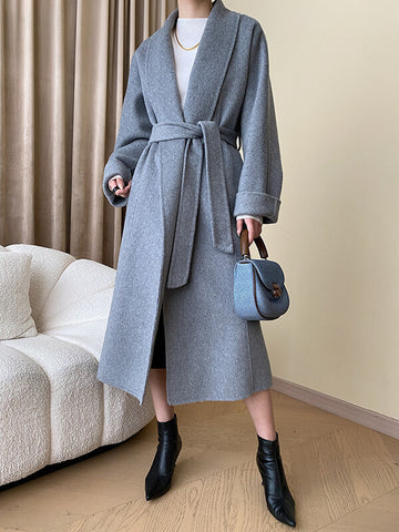 Airchics manteau en laine longue avec ceinture femme élégant